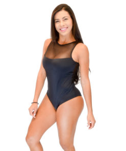 One Piece Swimsuit Black Mesh Topx